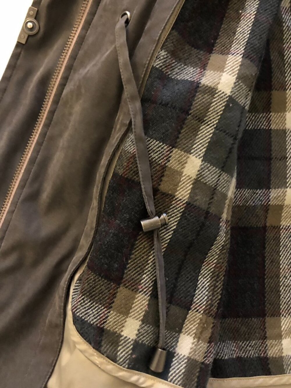 Liz Claiborne Coat Mid-Length Jacket Plaid Lining Zip Snap Button Taupe Size M - Picture 12 of 16